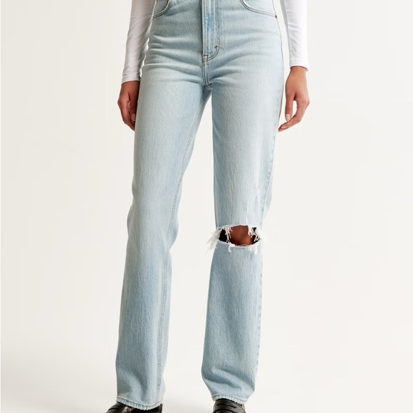 ABERCROMBIE Ultra High Rise 90s Straight Jean x Light Destroy - size 29/S - Picture 3 of 13